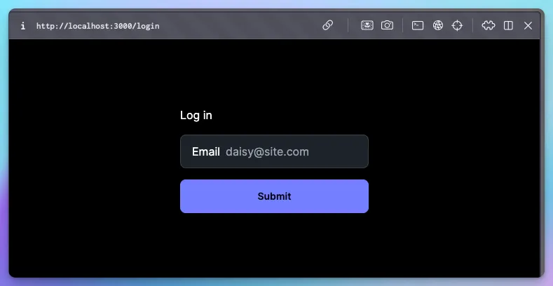 Login page with an email field and a Submit button