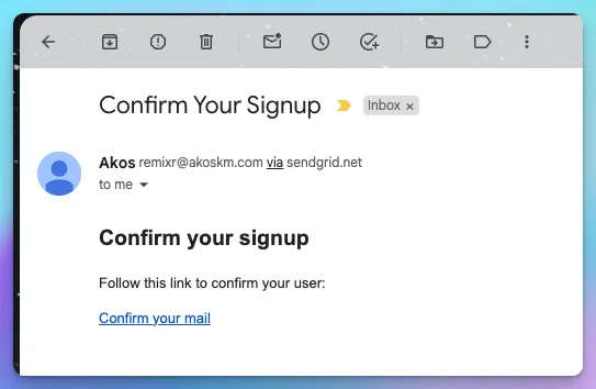 Inbox message titled Confirm your signup, from Supabase Auth