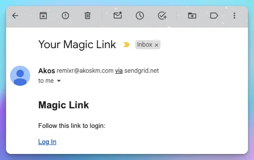 Inbox message titled Your Magic Link, from Supabase Auth