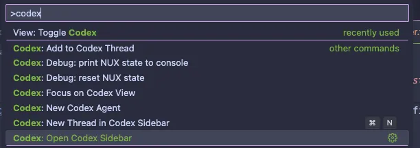 The Codex sidebar in VS Code, signed in with an API key and ready for a prompt.