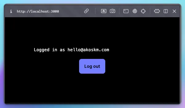 Page showing the signed-in email address and a Log out button