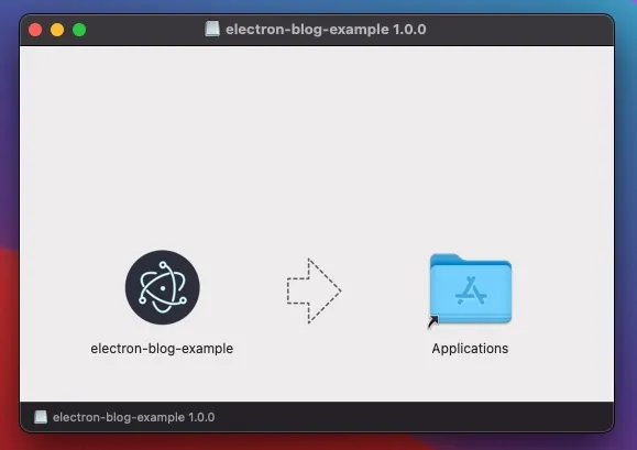 The dmg window with the app icon and a shortcut into the Applications folder.