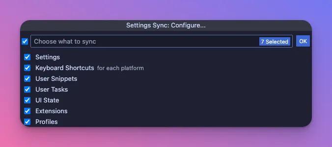 VS Code sync configuration